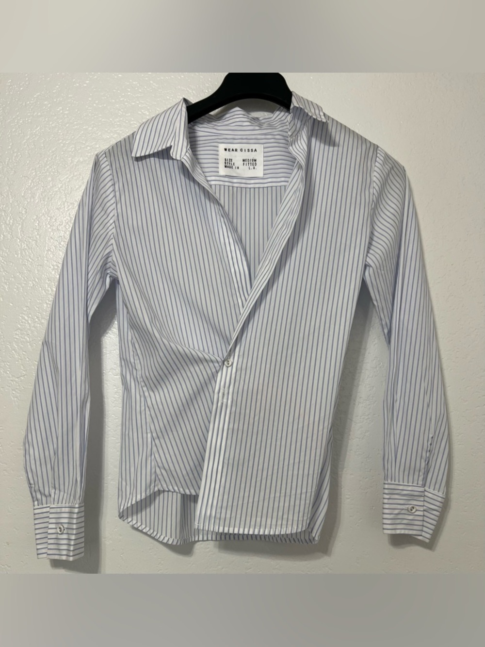 Wear Cissa Blue Stripe Wrap Button Shirt Quiet Luxury Minimalist Tailored